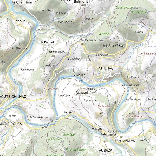 Plan cartographique de 1.5 Allier barrage de Chilhac