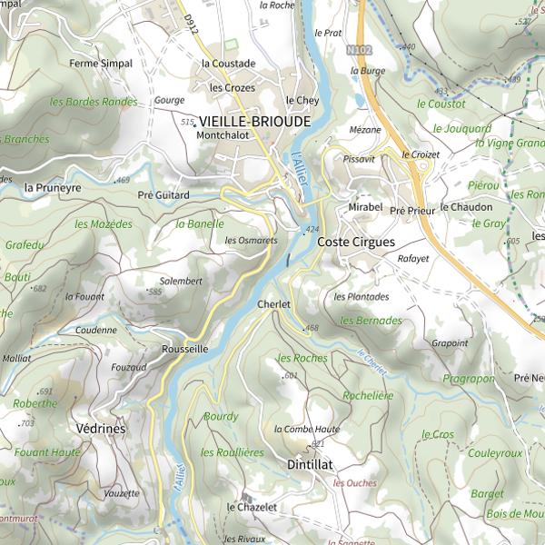 Plan cartographique de 1.6 Allier barrage de Vieille-Brioude