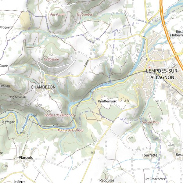 Plan cartographique de 3 Allagnon au barrage de Chambezon