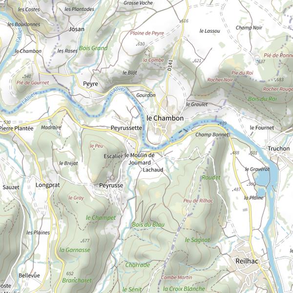 Plan cartographique de 3 Peyrusse au barrage du Moulin de Joumard