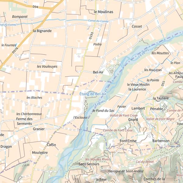 Plan cartographique de Accessibilité étang de Bel Air