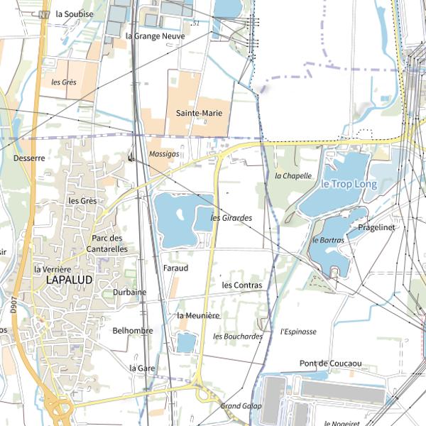 Plan cartographique de Accessibilité plan d'eau des Muriers