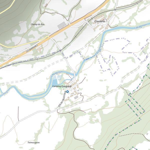 Plan cartographique de Alagnon du pont SNCF de Chanteronne au pont de Gaspard