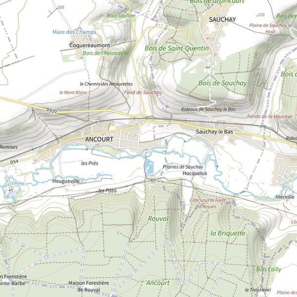 Plan cartographique de Ancourt (parcours du moulin)