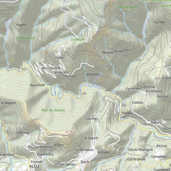 Plan cartographique de Arac à Aleu