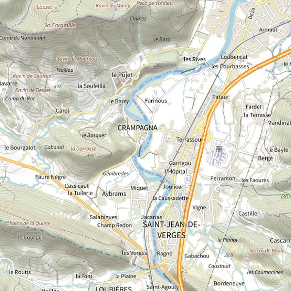 Plan cartographique de Ariège à Crampagna