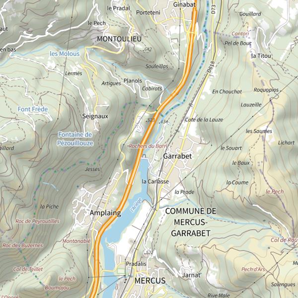 Plan cartographique de Ariège à Mercus-Garrabet