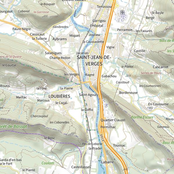 Plan cartographique de Ariège à St Jean de Verges