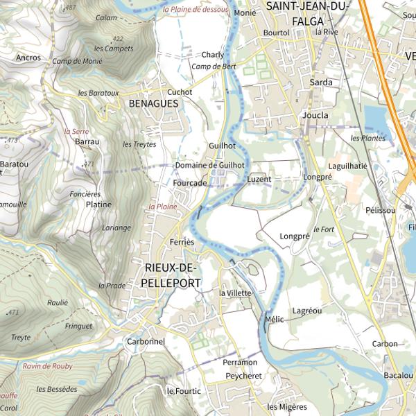 Plan cartographique de Ariège à St Jean du Falga