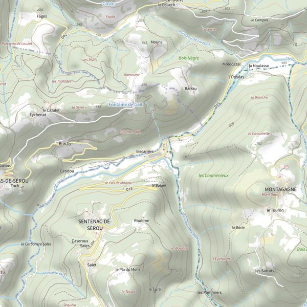 Plan cartographique de Arize à Sentenac de Sérou