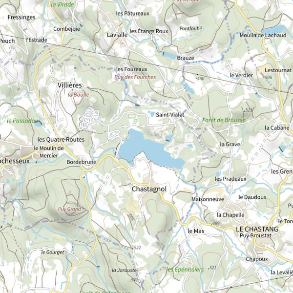 Plan cartographique de Aubazine Plan d'Eau du Coiroux