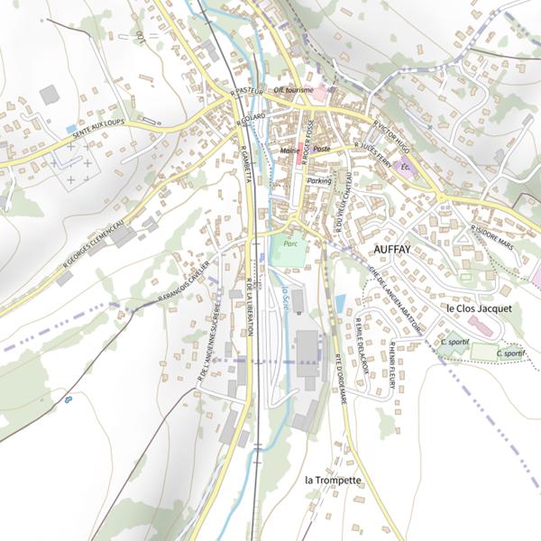 Plan cartographique de Auffay (parcours de la gare)