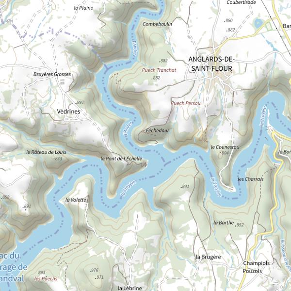 Plan cartographique de Barrage de Grandval : bras de l'Ander