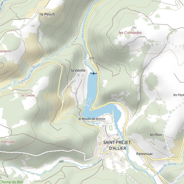 Plan cartographique de Barrage de Saint Préjet d'Allier