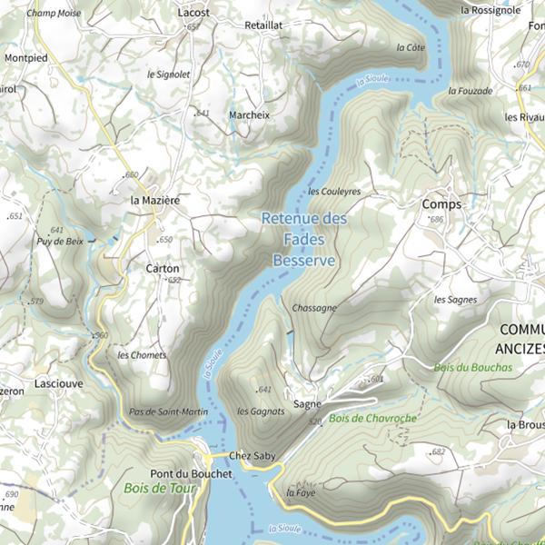 Plan cartographique de Barrage des Fades Besserve
