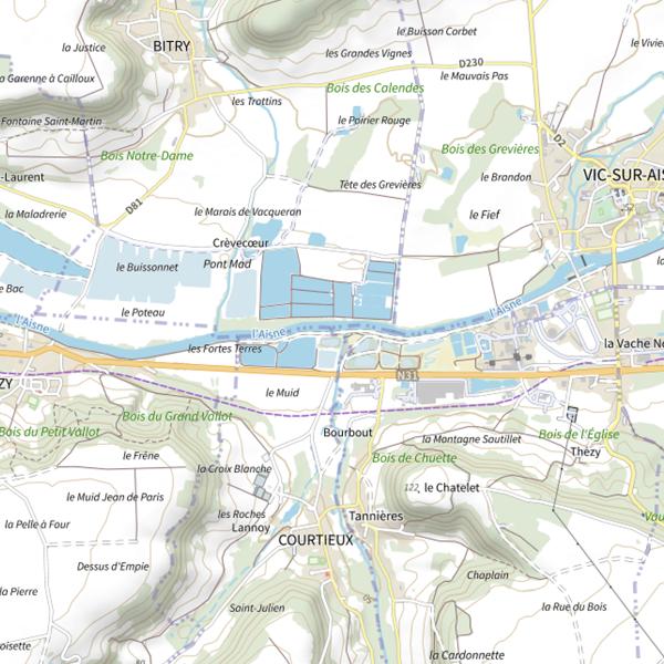 Plan cartographique de Bassin de Décantation de la Commune de Courtieux (Aisne)