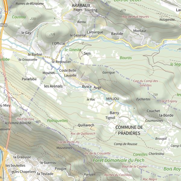 Plan cartographique de Bassins Busca à Pradières