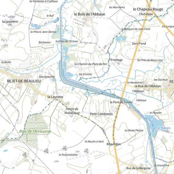 Plan cartographique de Bassins d'Alimentation du Canal de la Sambre à l'Oise (Aisne)