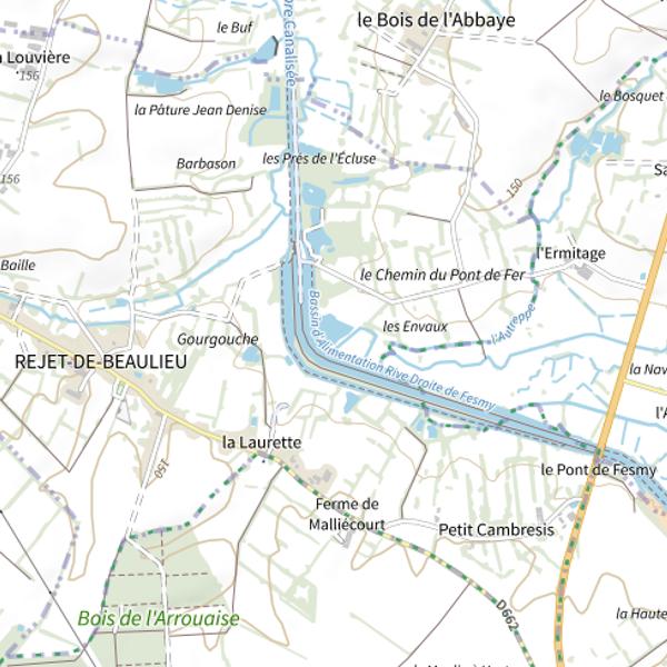 Plan cartographique de Bassins d'Alimentation du Canal de la Sambre à l'Oise (Nord)