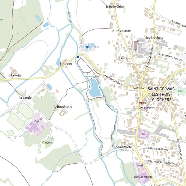 Plan cartographique de Battreau (St Gervais les Trois Clochers)