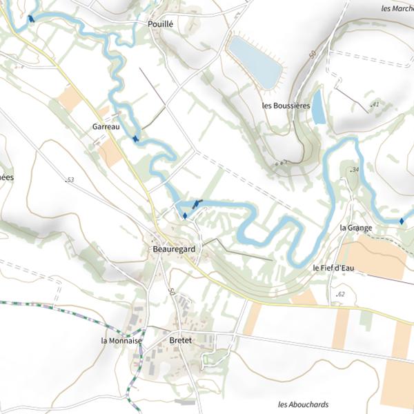Plan cartographique de Baudray, l'Autize, St Hilaire des Loges