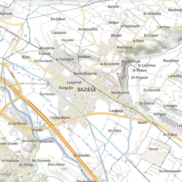 Plan cartographique de Baziege