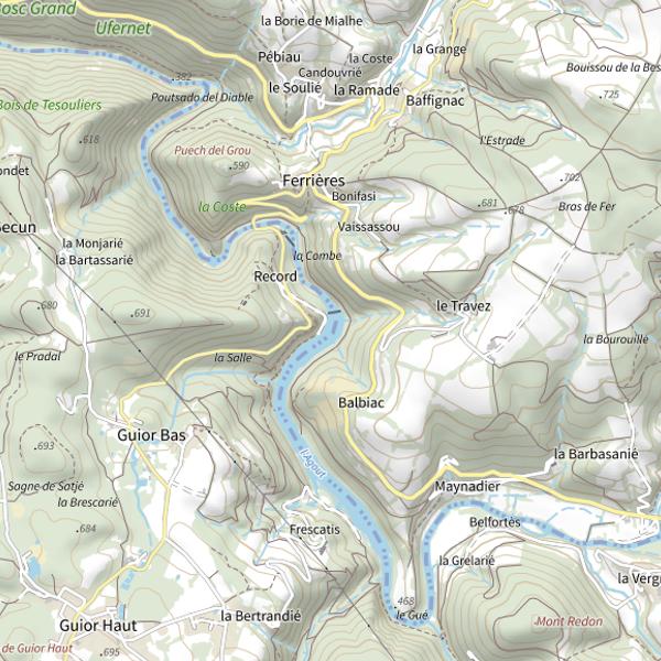 Plan cartographique de Bez Plan d'Eau du Moulin de Record