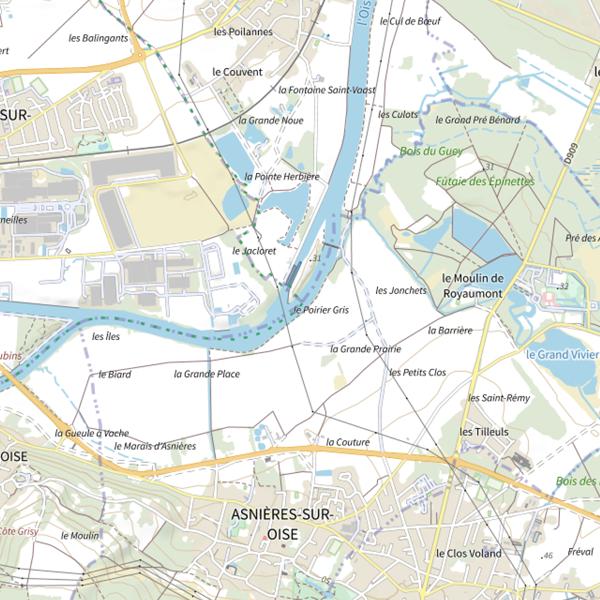 Plan cartographique de Boran sur Oise : zone de tolérance