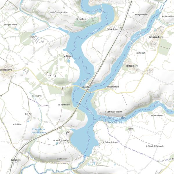 Plan cartographique de Bourdin, Lac de Rochereau, Monsireigne