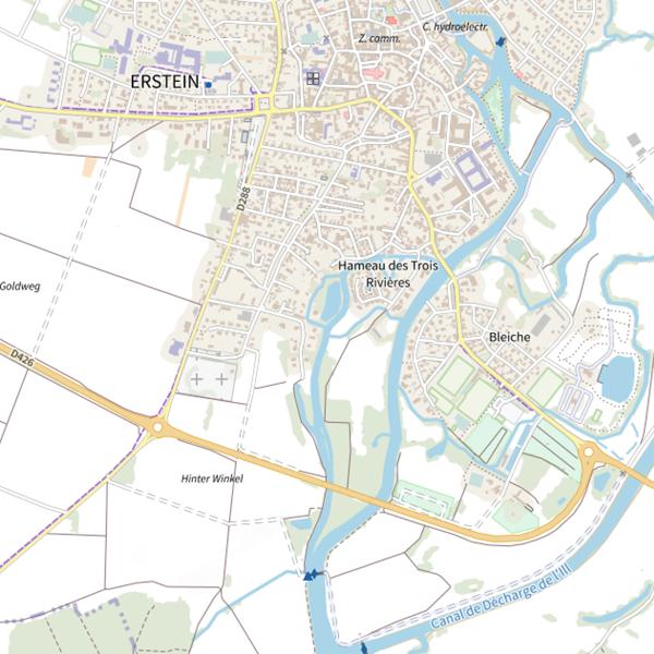 Plan cartographique de Bras du canal d'amenée du moulin de la Krafft