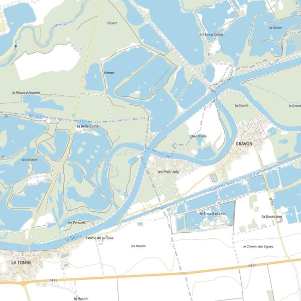 Plan cartographique de Bras mort de Gravon