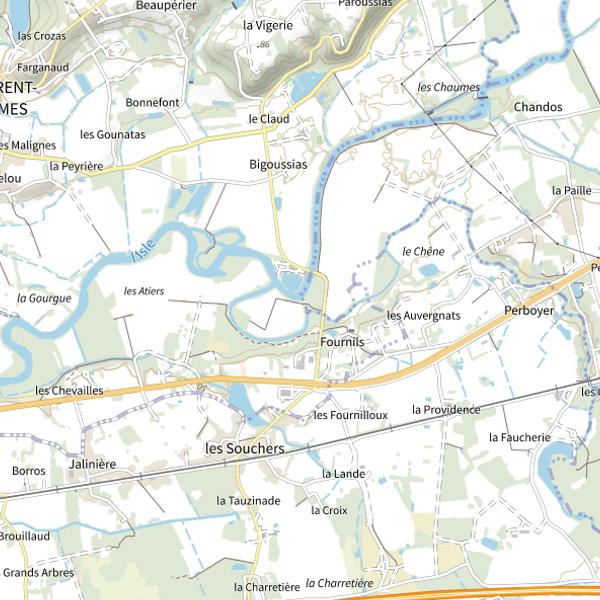 Plan cartographique de Cale du pont de Fournil sur la rivière Isle