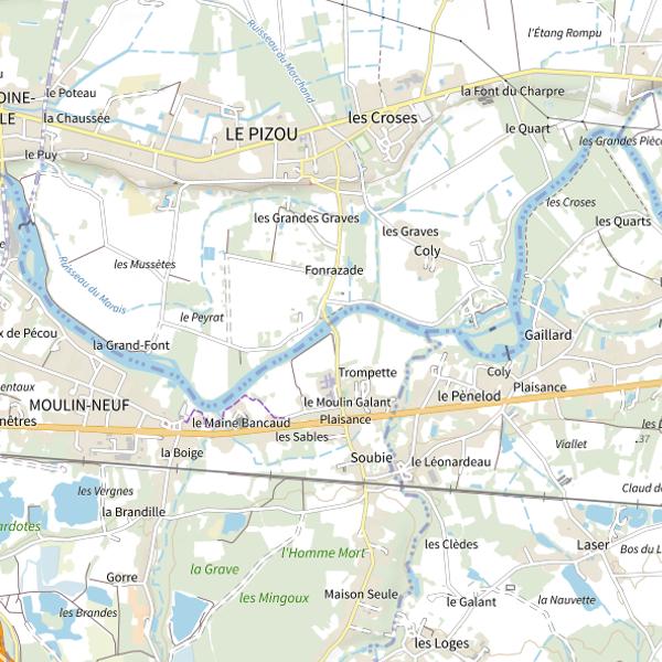 Plan cartographique de Cale du pont de Moulin Neuf sur la rivière Isle