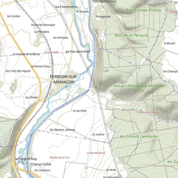 Plan cartographique de Canal de Bourgogne (Yonne)