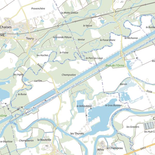 Plan cartographique de Canal de Dérivation 1 de la Commune de Villiers sur Seine