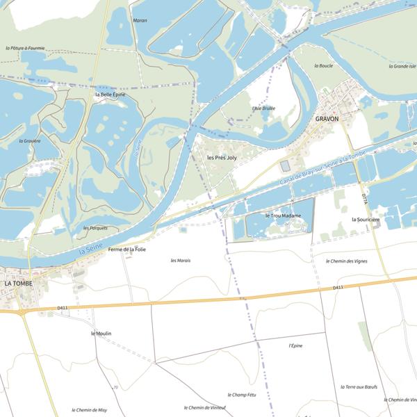 Plan cartographique de Canal de Dérivation de Bary à La Tombe