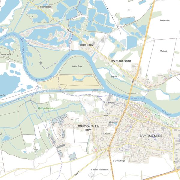 Plan cartographique de Canal de dérivation de Bray à la Tombe
