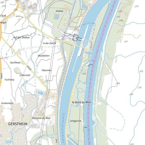 Plan cartographique de Canal de force motrice et de fuite de Gerstheim