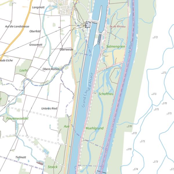 Plan cartographique de Canal de force motrice et de fuite de Rhinau