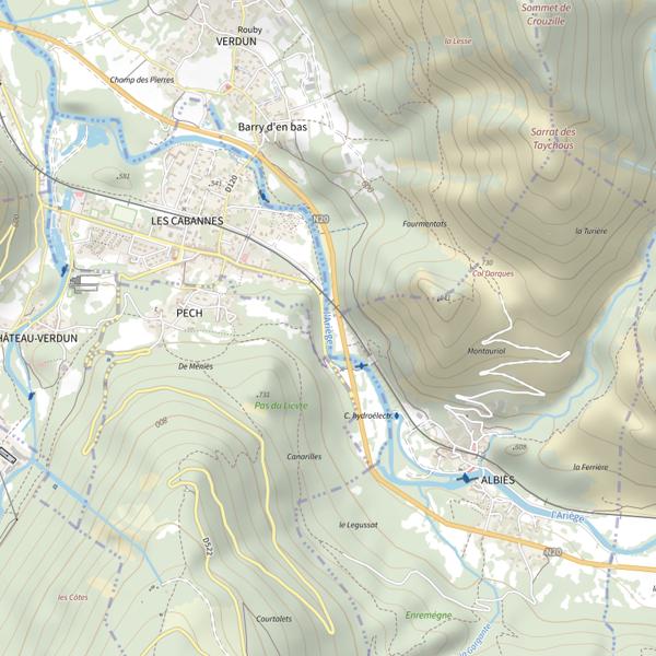 Plan cartographique de Canal de la centrale du Foussat à Les Cabannes