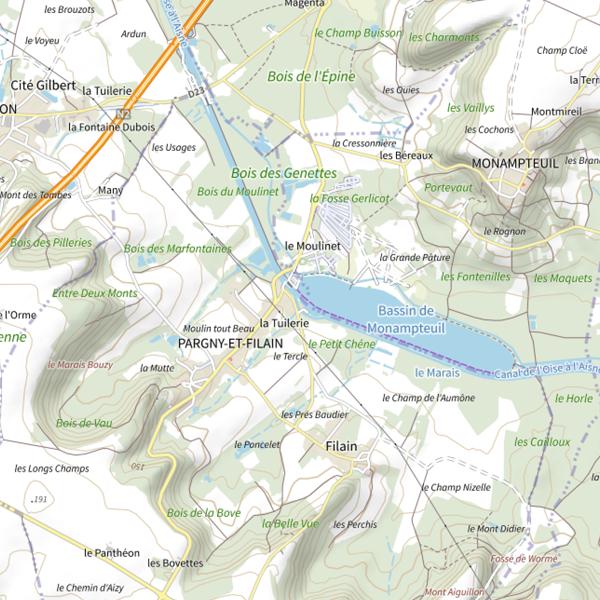 Plan cartographique de Canal de l'Oise à l'Aisne
