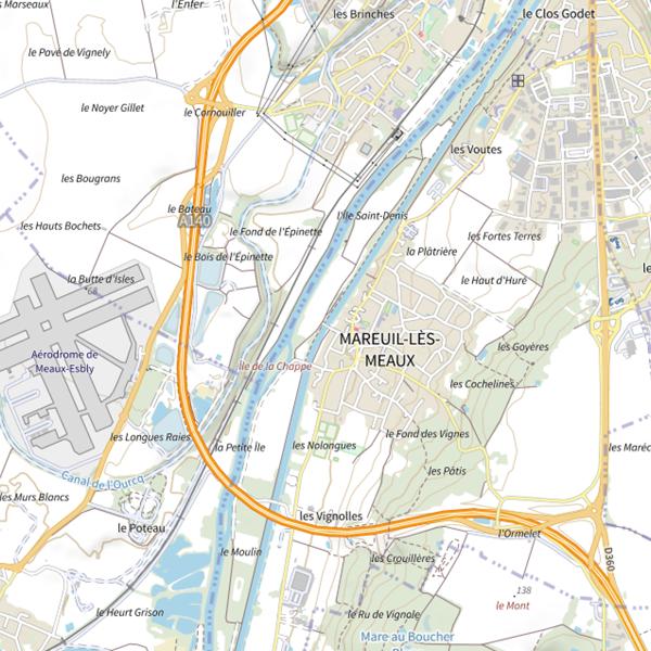 Plan cartographique de Canal de Meaux à Chalifert