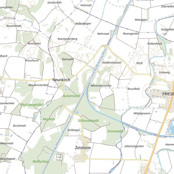 Plan cartographique de Canal de raccordement de Friesenheim