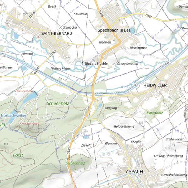 Plan cartographique de Canal du Rhône au Rhin Branche Sud