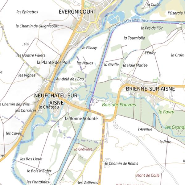 Plan cartographique de Canal latéral à l'Aisne