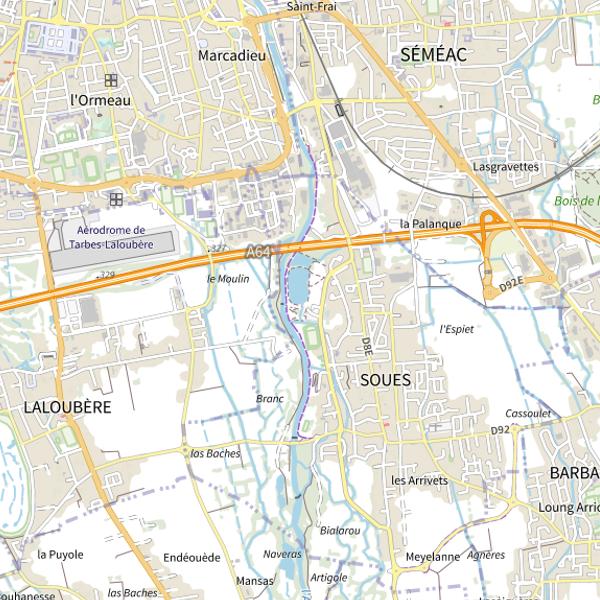 Plan cartographique de Carpodrome du lac de Soues