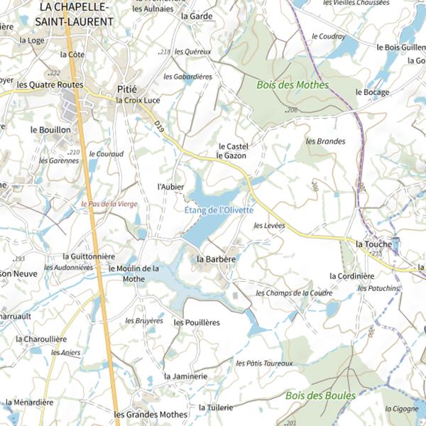 Plan cartographique de Chapelle-Saint-Laurent Étang de l'Olivette