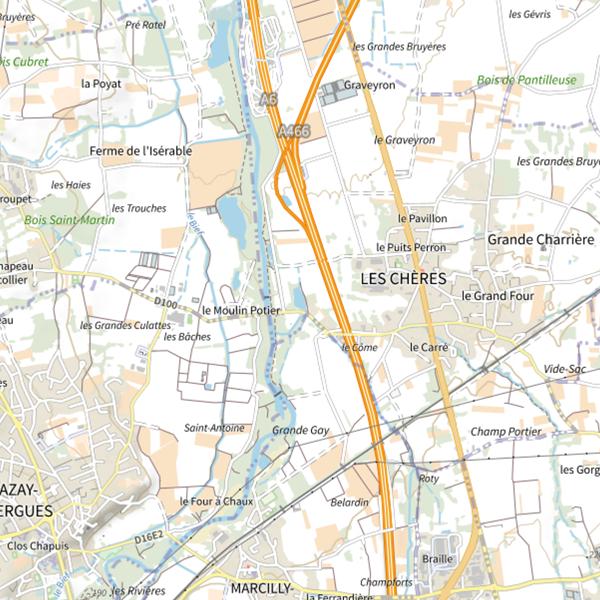Plan cartographique de Chères Étang des Cheres