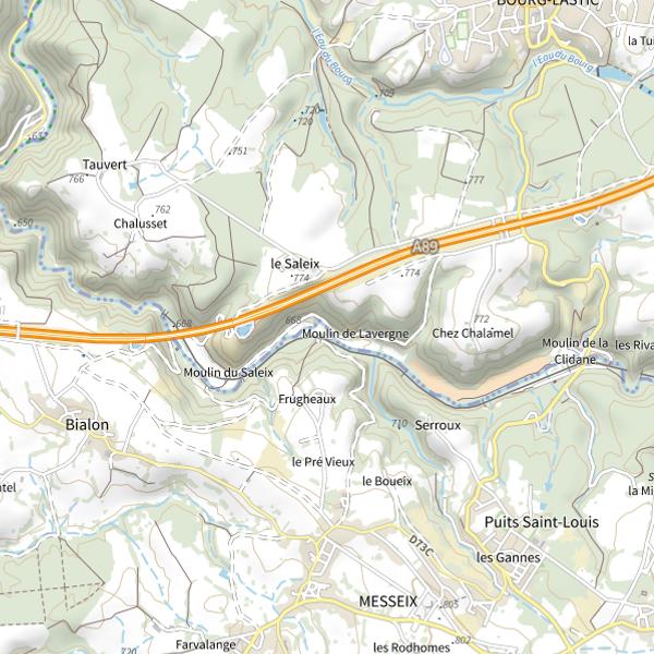Plan cartographique de Clidane au moulin de Lavergne