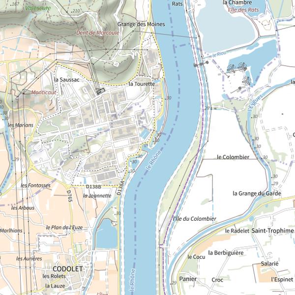 Plan cartographique de Codolet (30) - CA RB13 - Retenue Bassin G2-G3 (Marcoule)